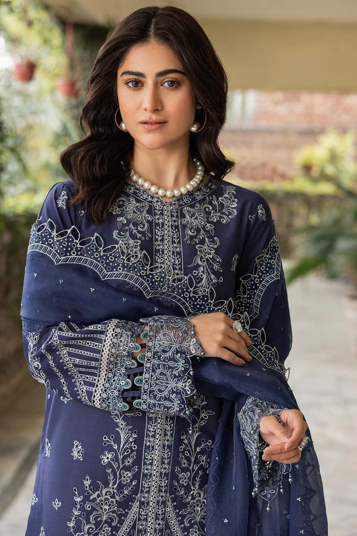 FARASHA EMBROIDERED LAWN-Blue Ochre