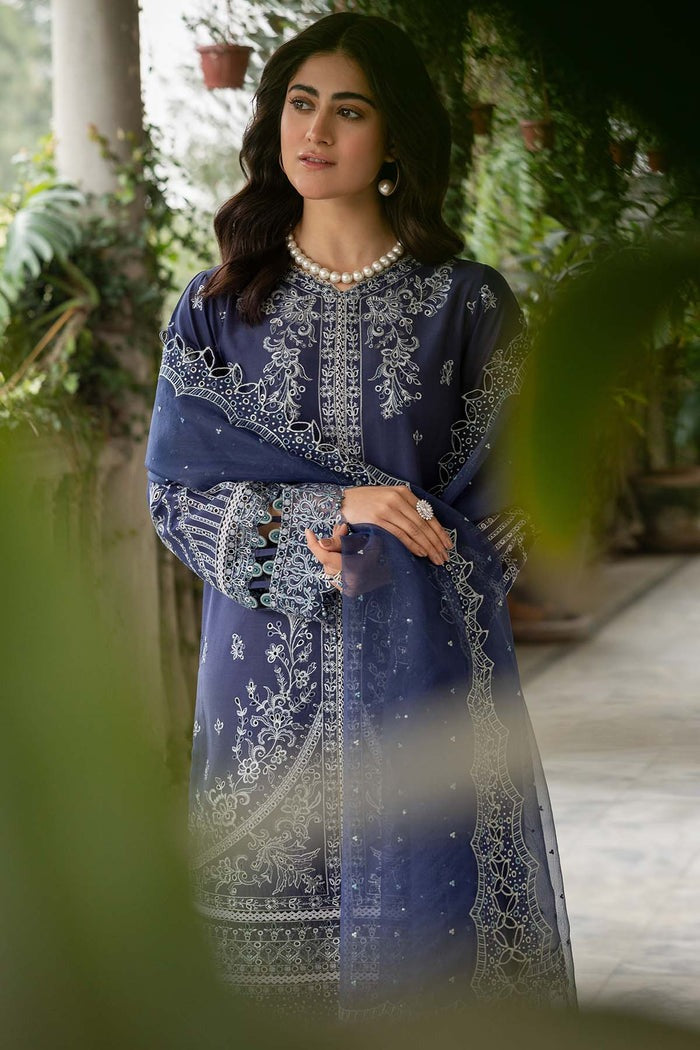 FARASHA EMBROIDERED LAWN-Blue Ochre