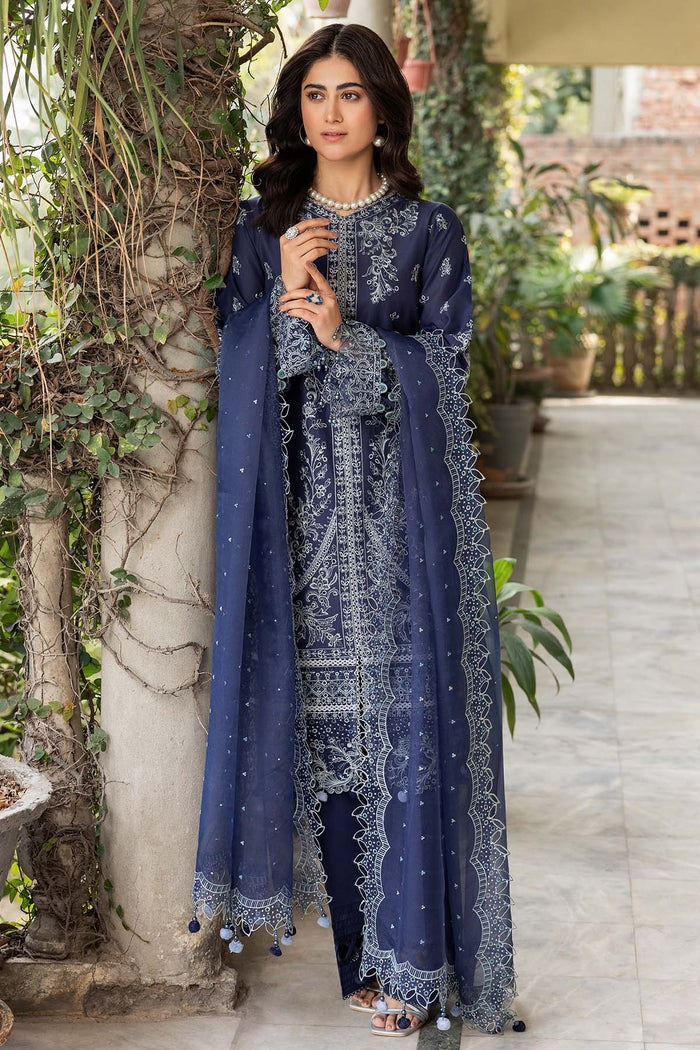 FARASHA EMBROIDERED LAWN-Blue Ochre