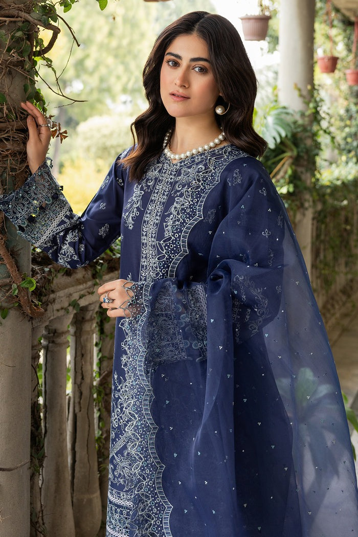 FARASHA EMBROIDERED LAWN-Blue Ochre