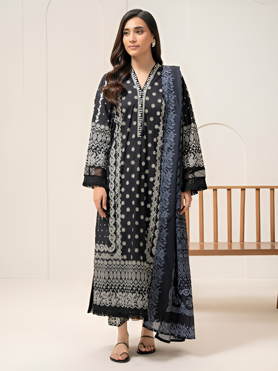 3 Piece Cambric Suit-Paste-Print (Pret)