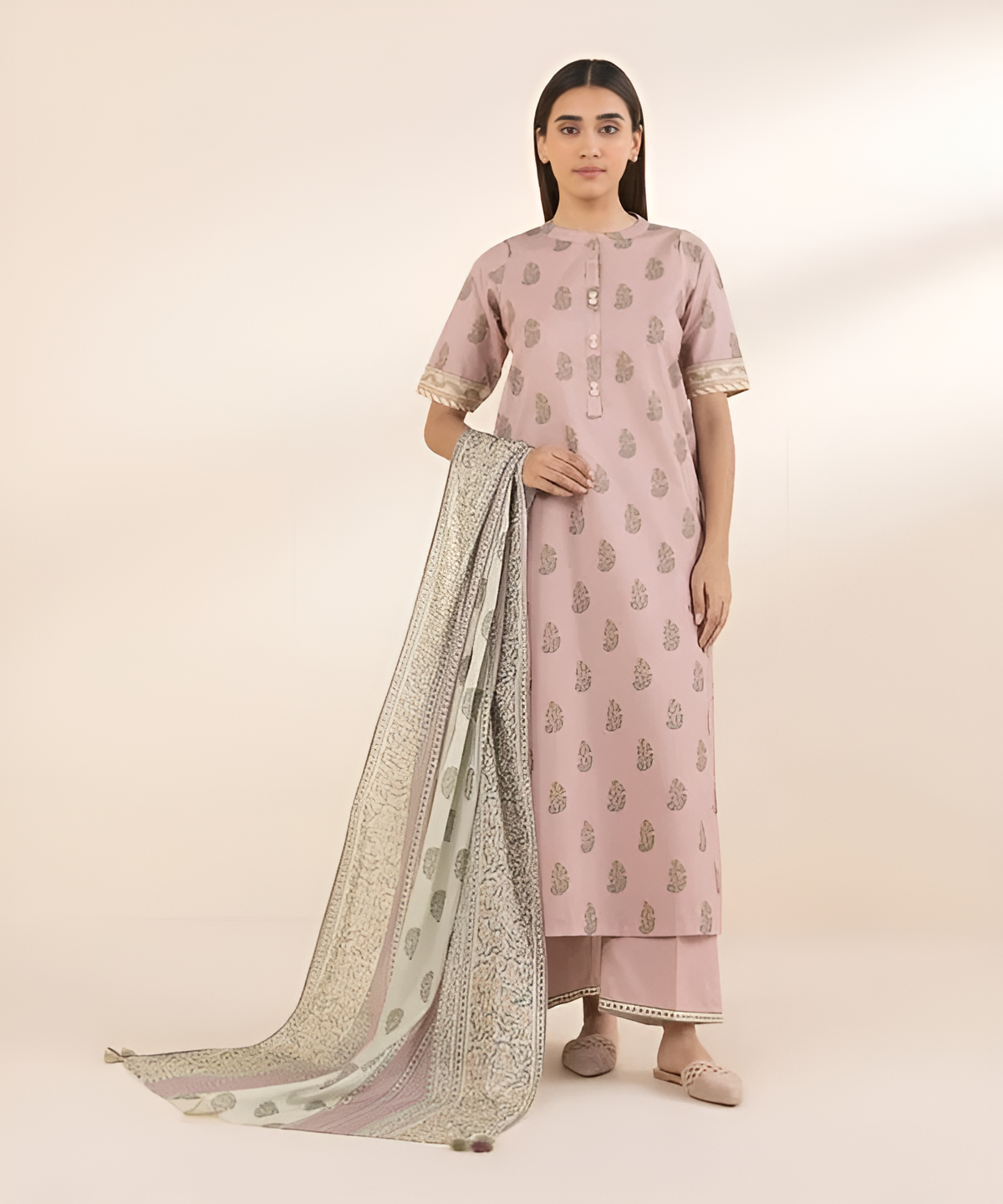 3 Piece - Printed Cotton Suit