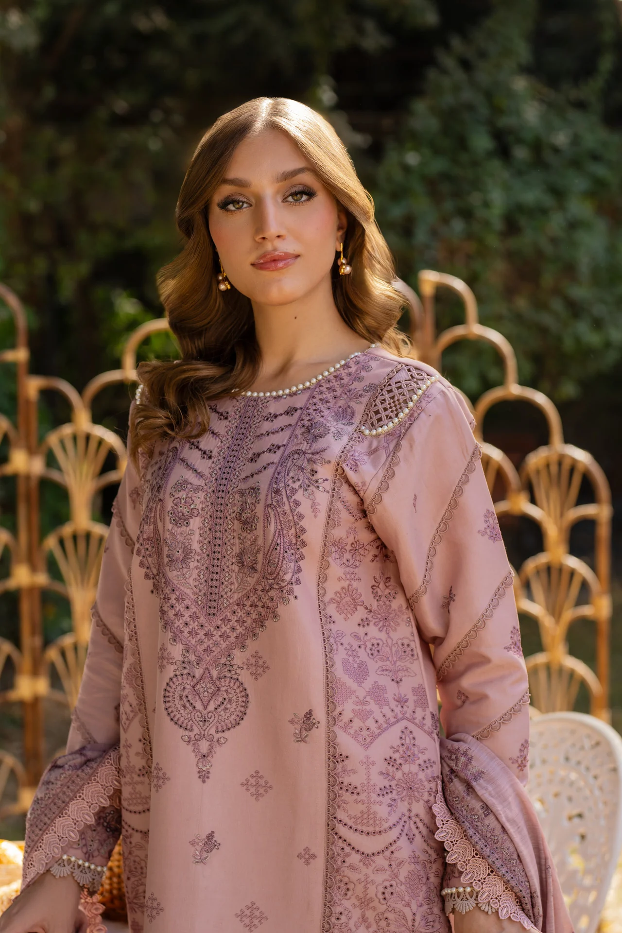 Embroidered Cotton Net 3-Piece Suit