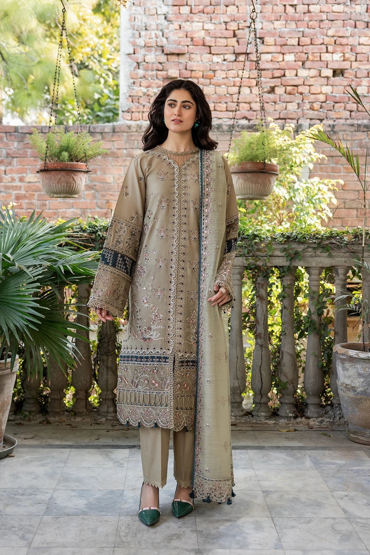 FARASHA EMBROIDERED LAWN-Whimsical Sage