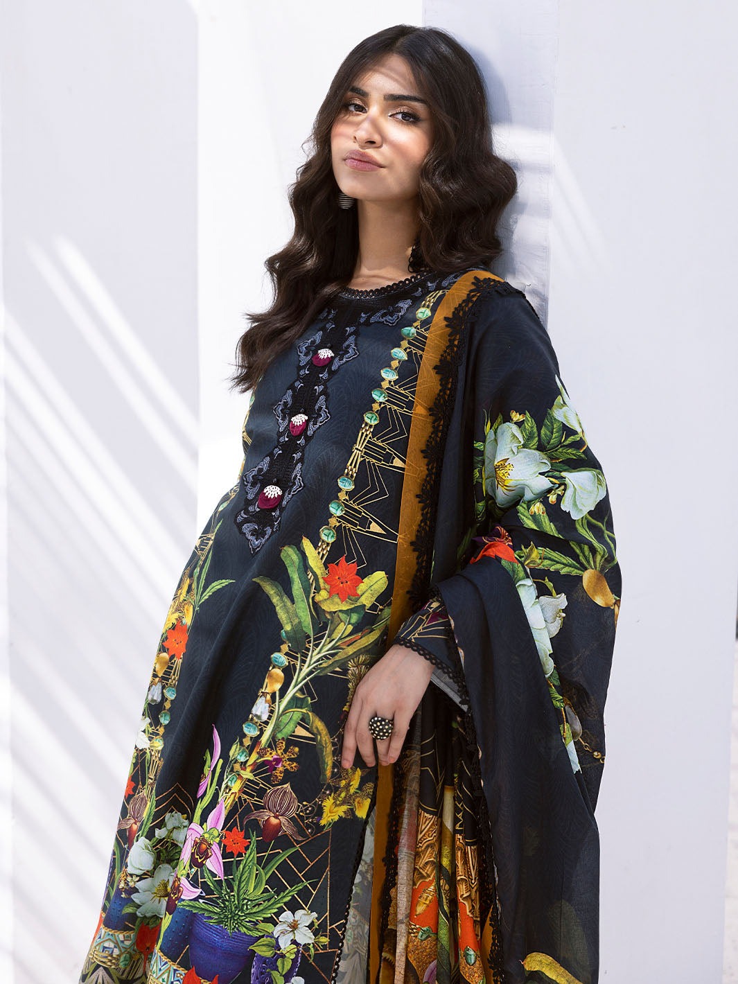 ROHEENAZ LEYA PRINTED LAWN-Palm Frond