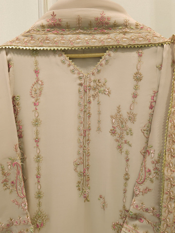3 Piece - Pure Chiffon Embroidered Suit