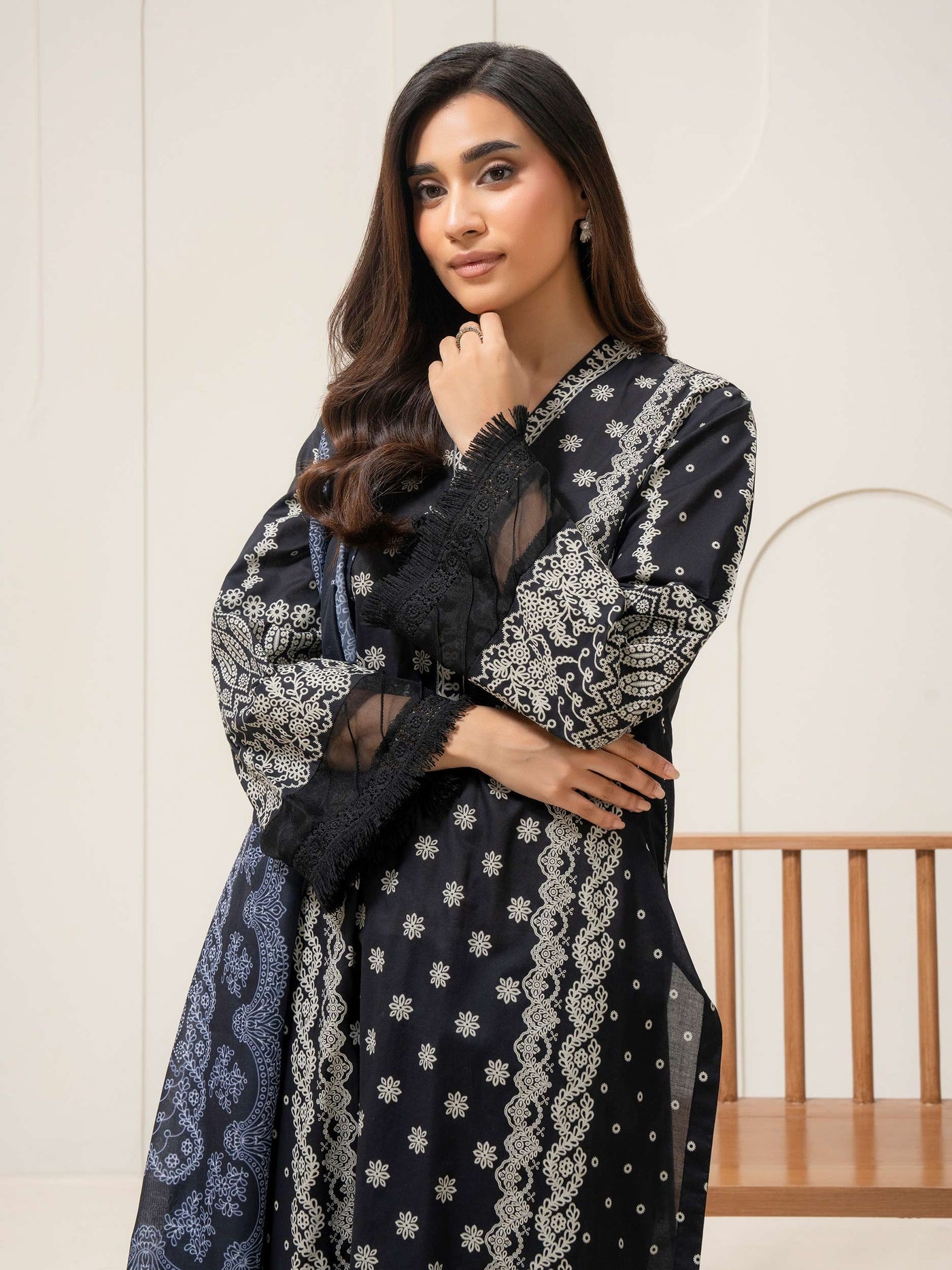 3 Piece Cambric Suit-Paste-Print (Pret)