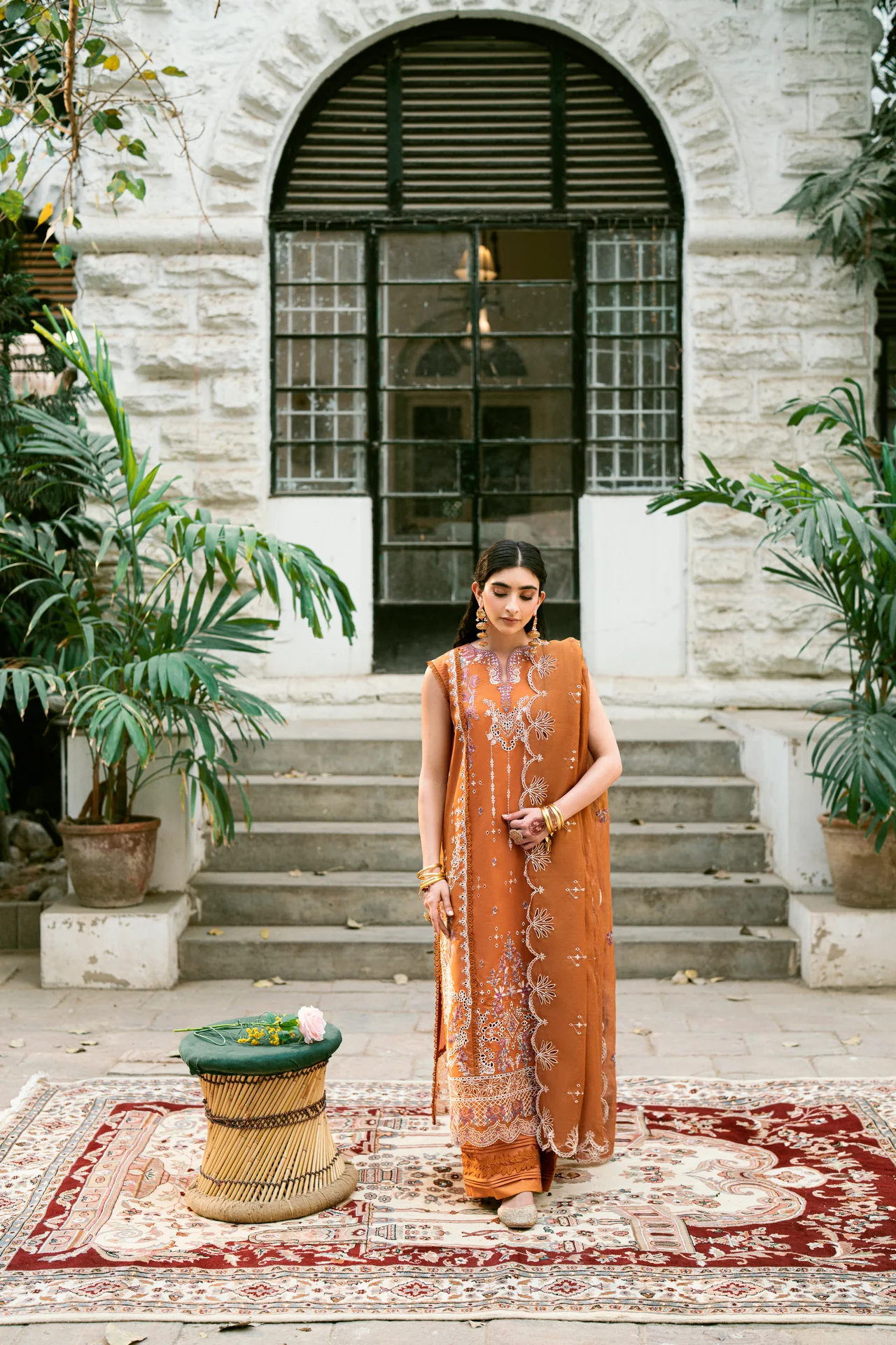 Embroidered Cotton Net 3-Piece Suit