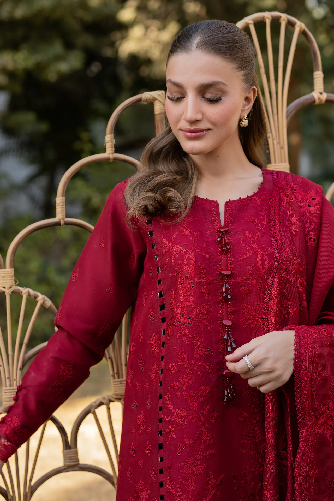 Embroidered Cotton Net 3-Piece Suit