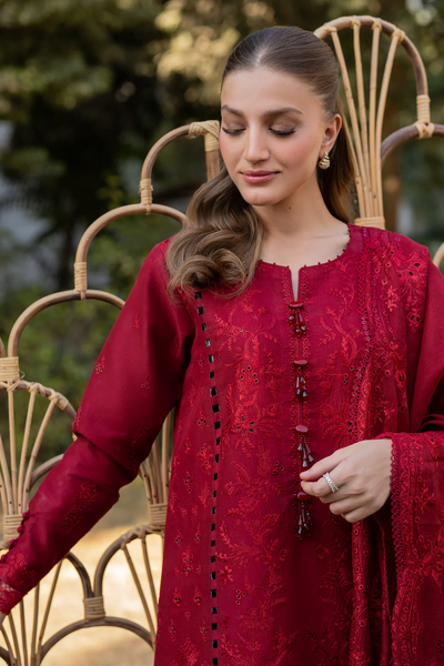 Embroidered Cotton Net 3-Piece Suit