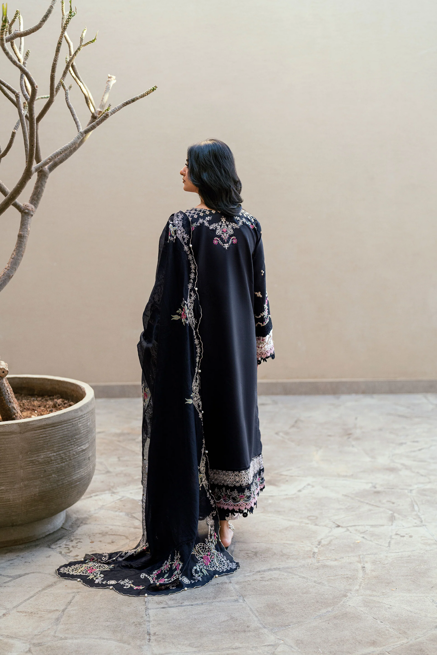 Embroidered Cotton Net 3-Piece Suit