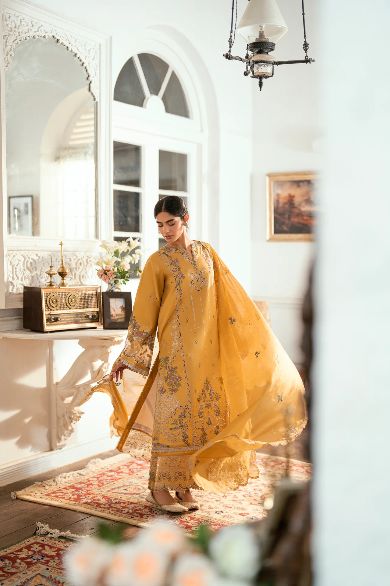 Embroidered Cotton Net 3-Piece Suit