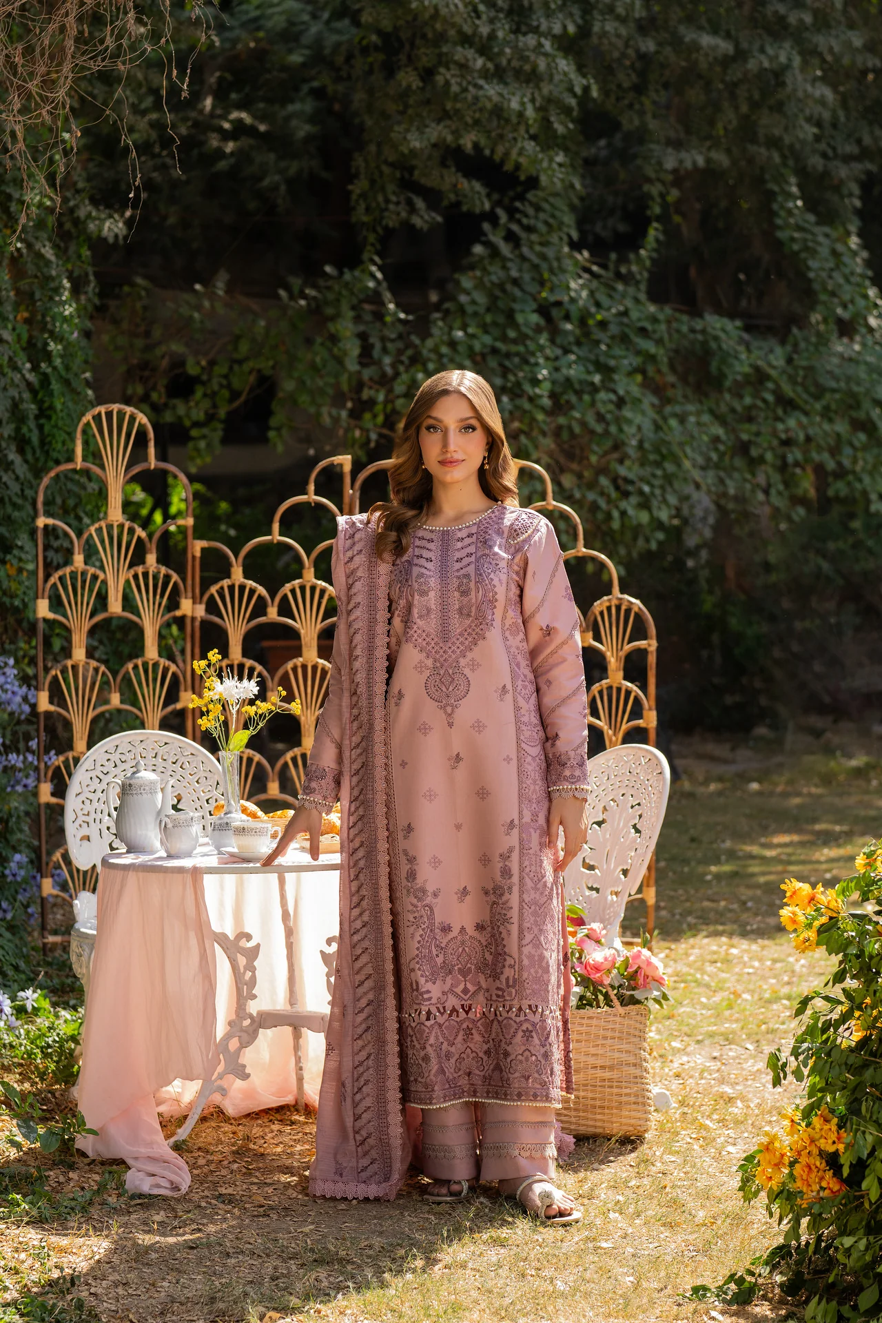 Embroidered Cotton Net 3-Piece Suit