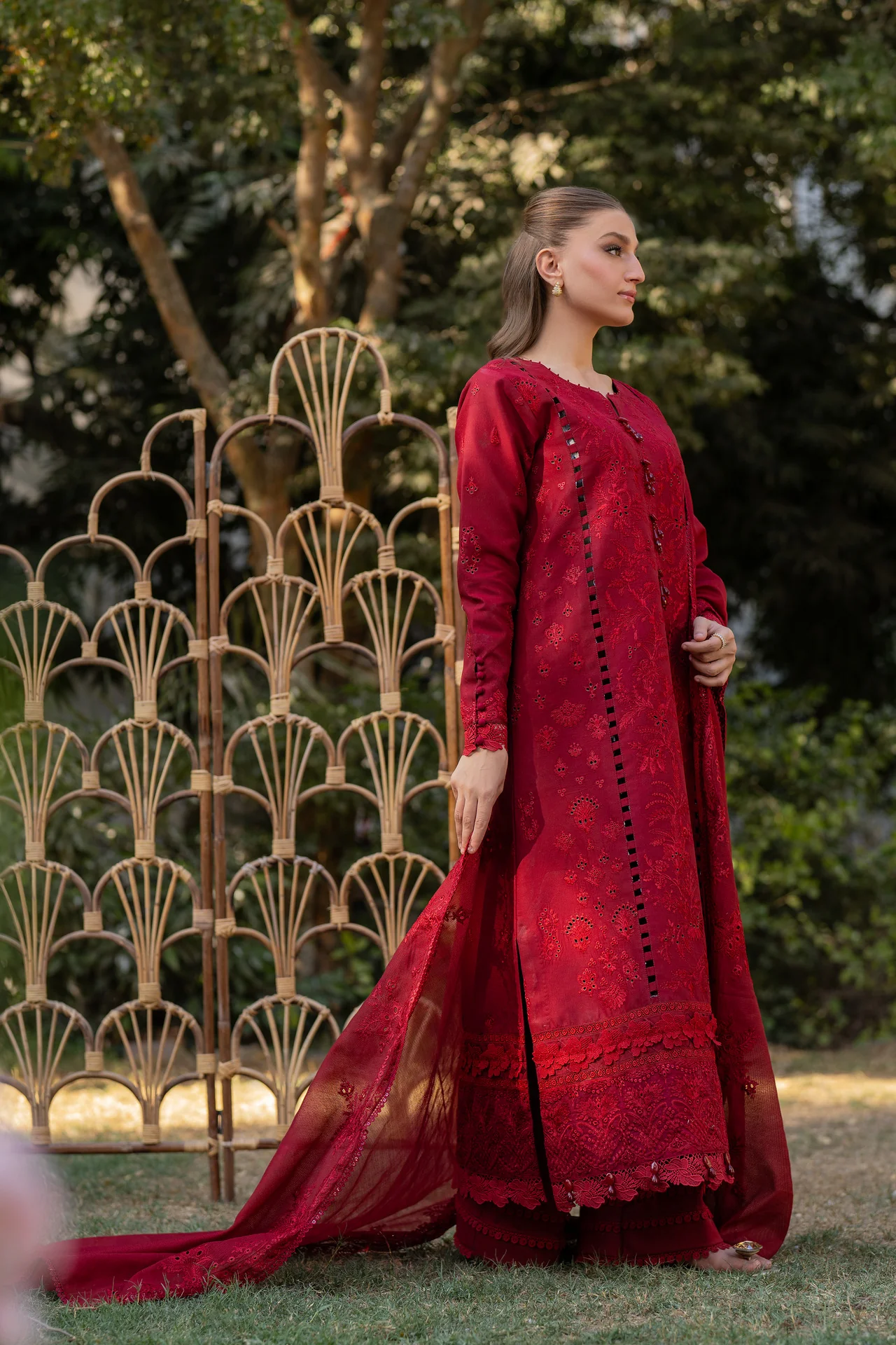 Embroidered Cotton Net 3-Piece Suit
