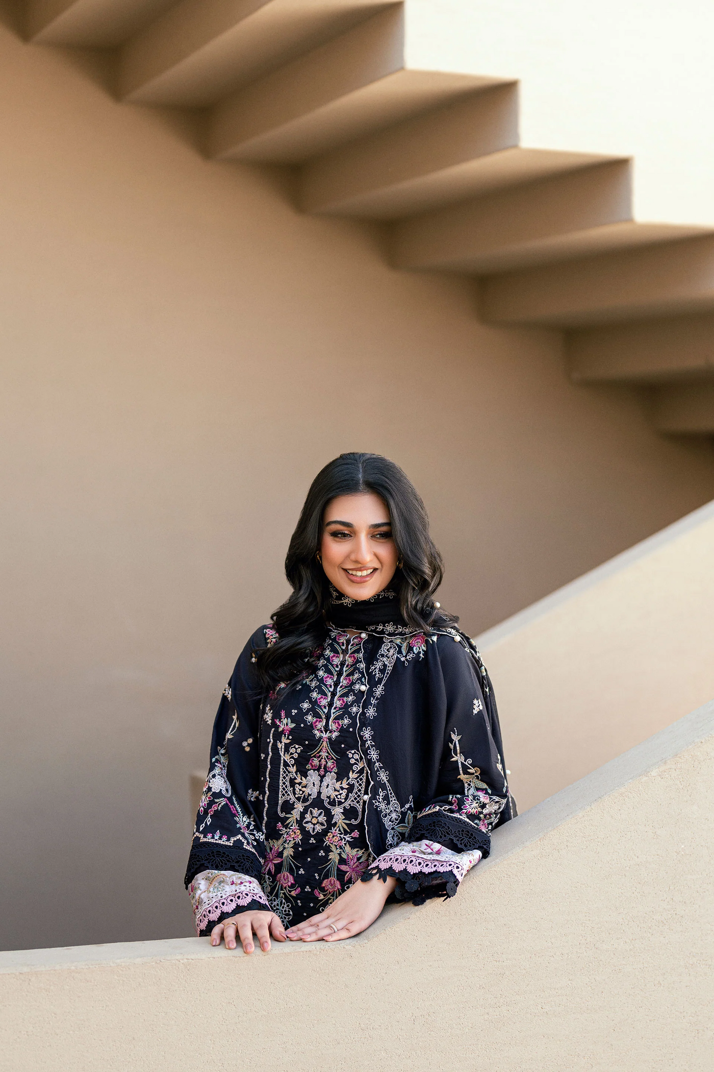 Embroidered Cotton Net 3-Piece Suit