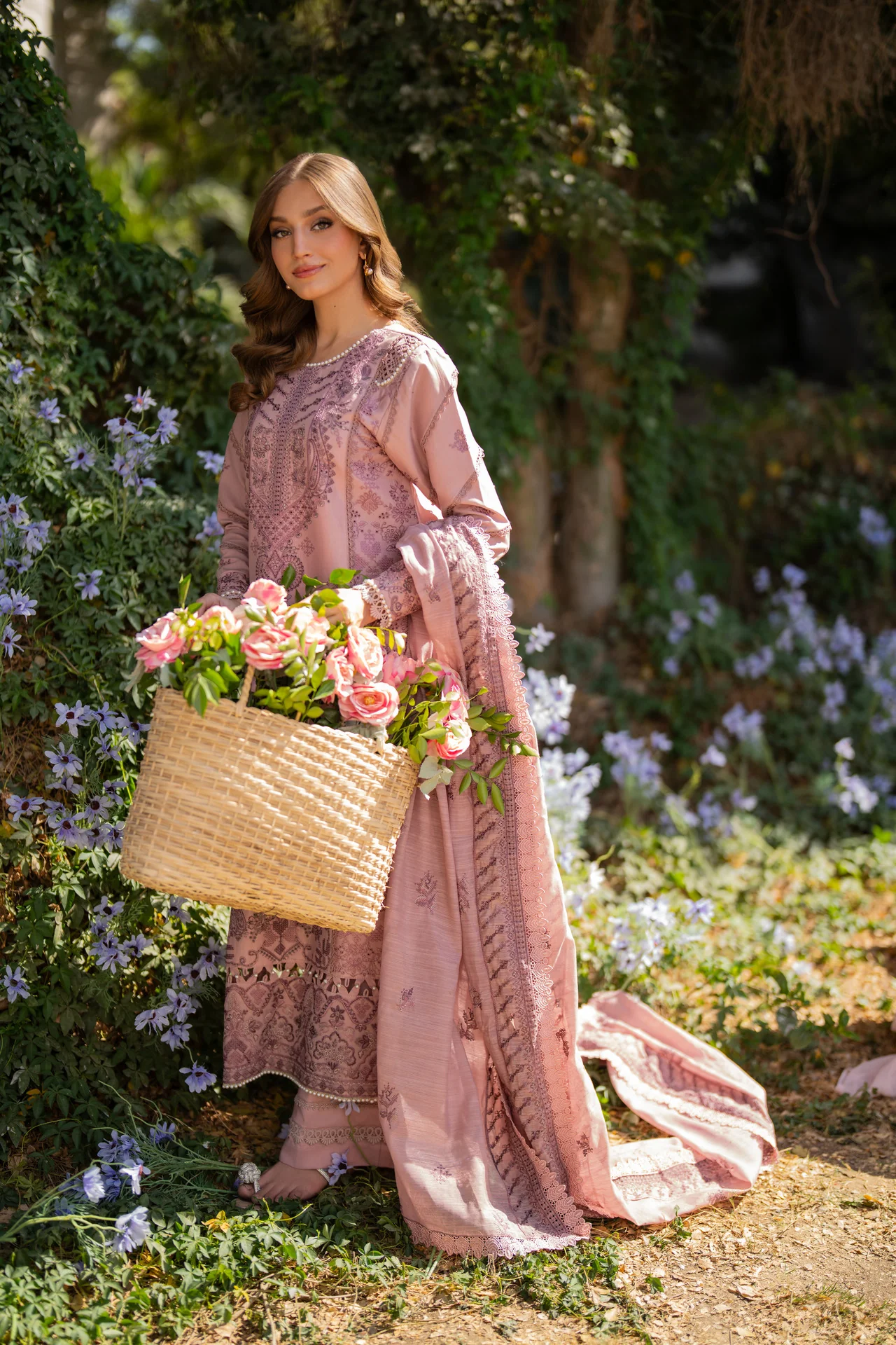 Embroidered Cotton Net 3-Piece Suit