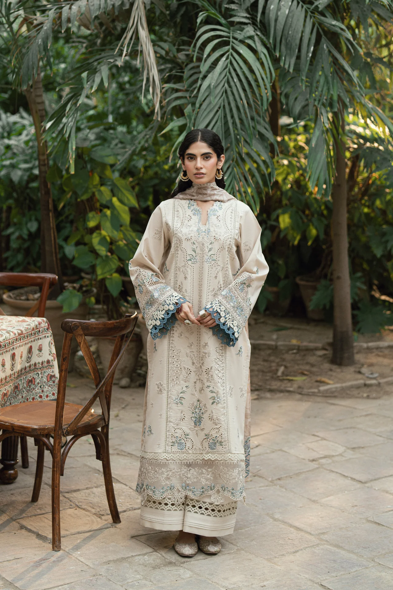 Embroidered Cotton Net 3-Piece Suit