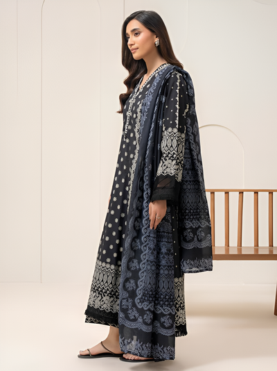 3 Piece Cambric Suit-Paste-Print (Pret)