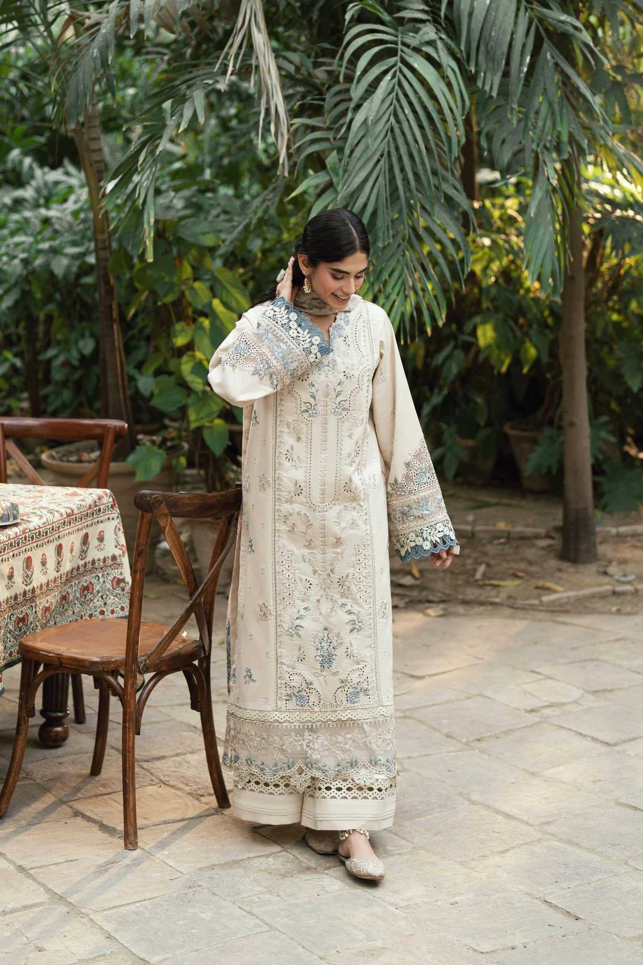 Embroidered Cotton Net 3-Piece Suit