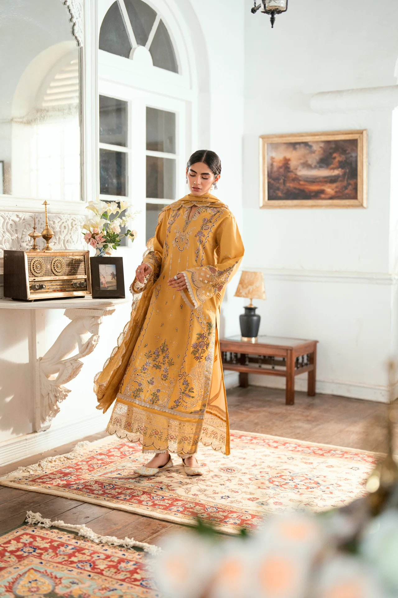 Embroidered Cotton Net 3-Piece Suit