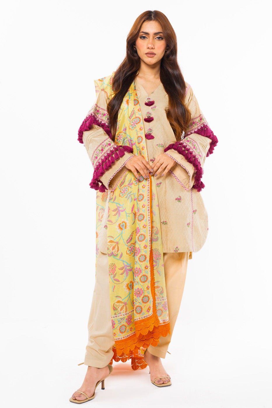 ALKARAM STUDIO EMBROIDERED LAWN SUIT SS-5.1.24-BEIGE