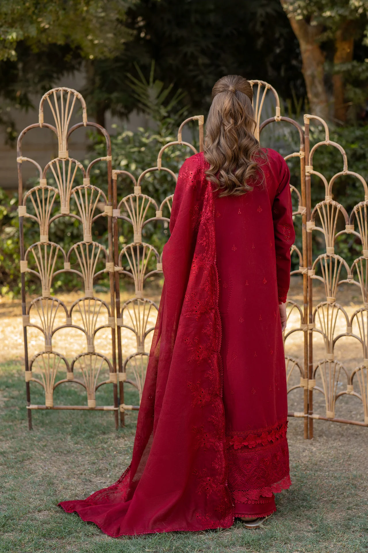 Embroidered Cotton Net 3-Piece Suit