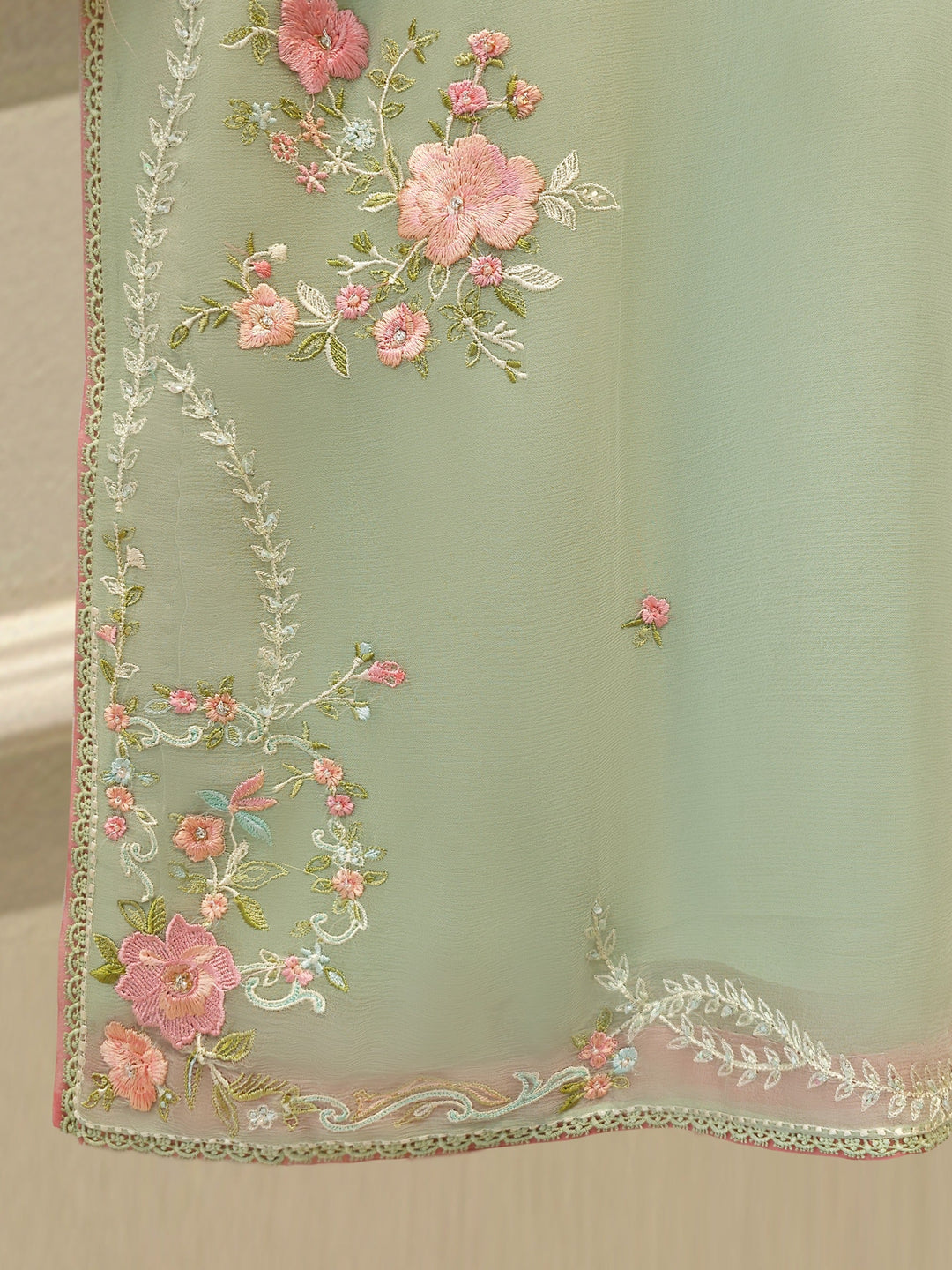 2 Piece - Pure Chiffon Embroidered Suit
