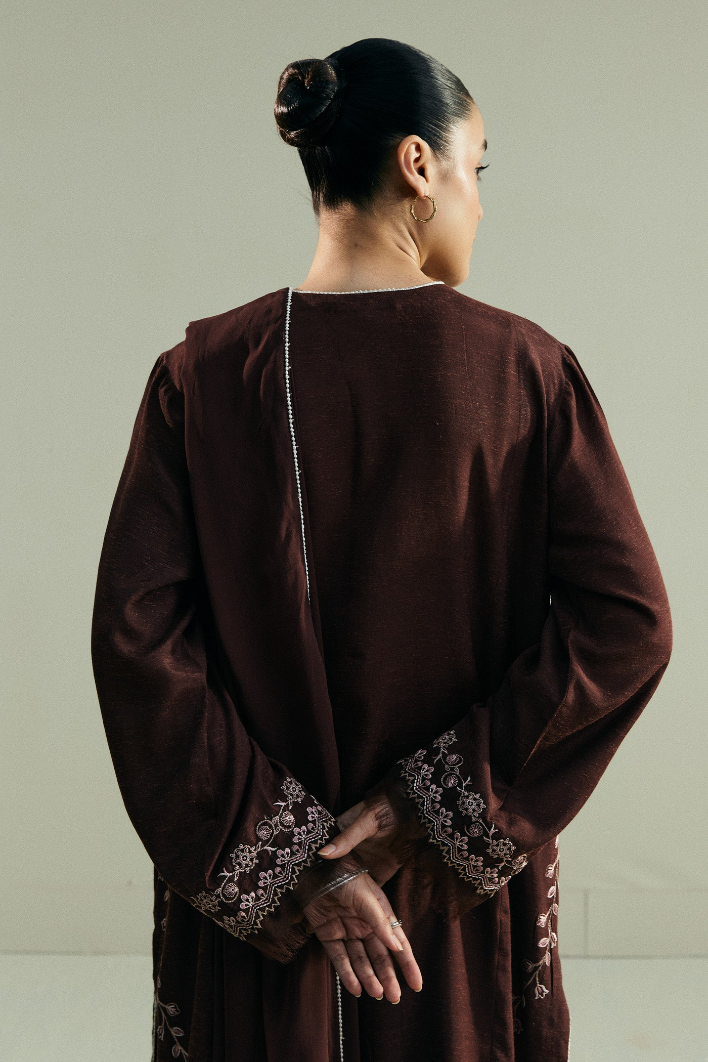 Brown Embroidered Silk Karandi Suit