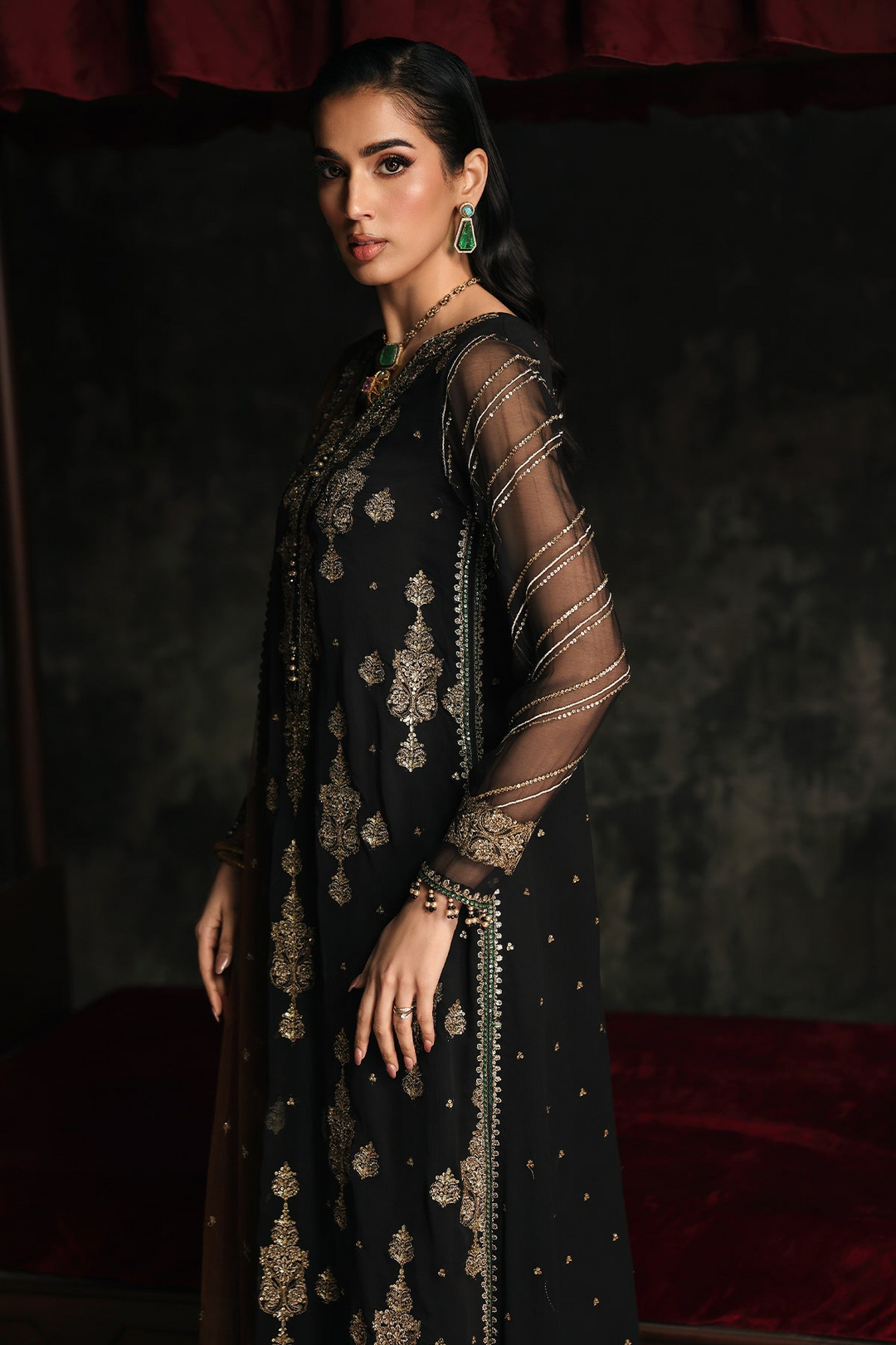 3 Pc Embroidered Dyed Chiffon