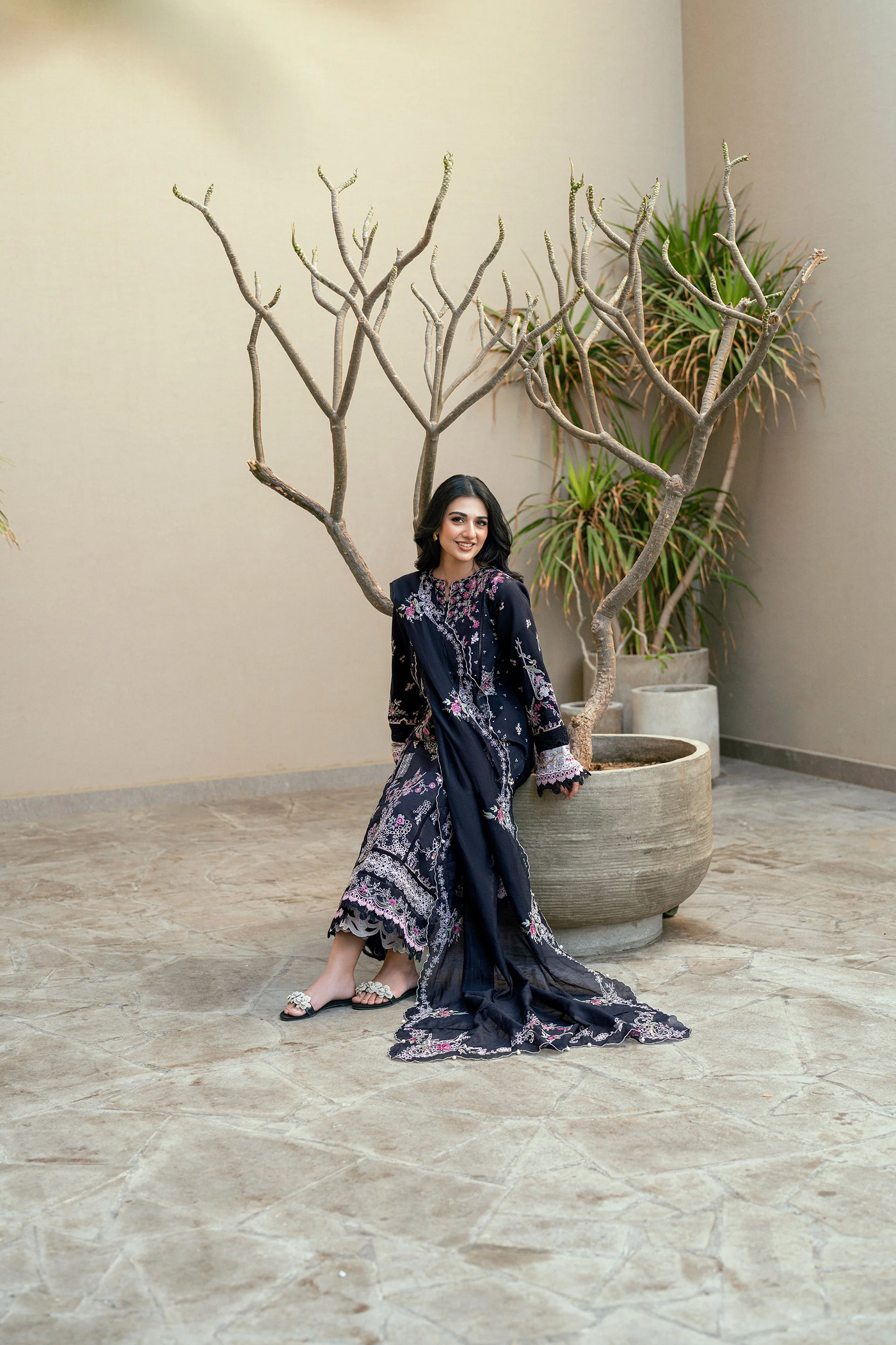 Embroidered Cotton Net 3-Piece Suit