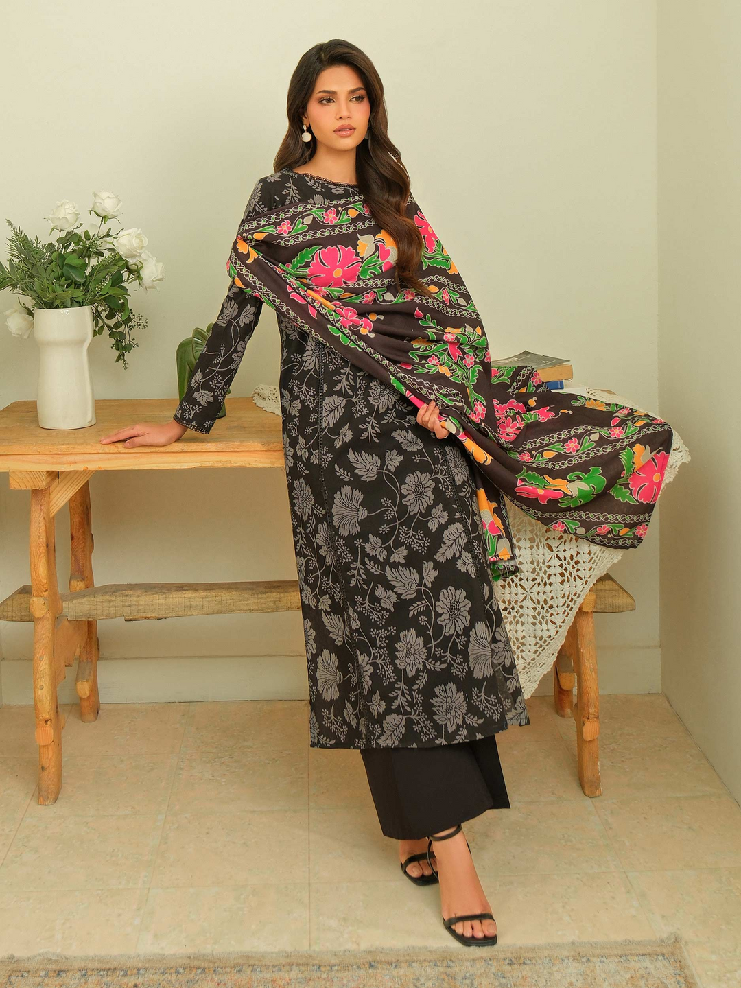 2 Piece Textured Cotton  Suit-Printed (Unstitched)