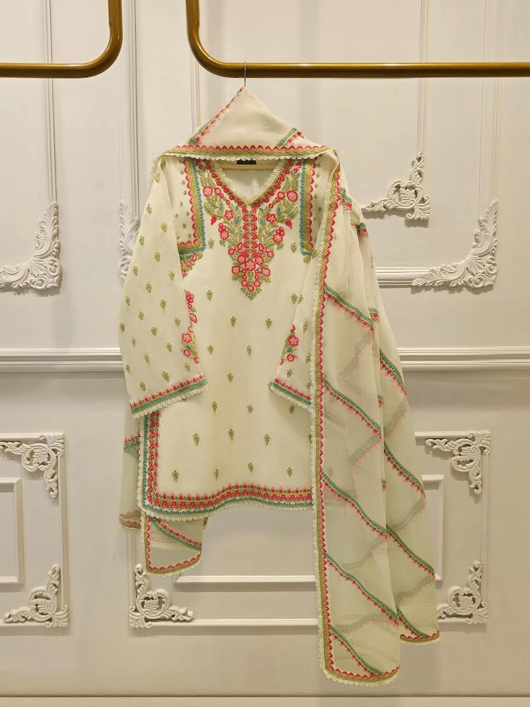 3 Piece - Pure Embroidered Cotton Net Suit