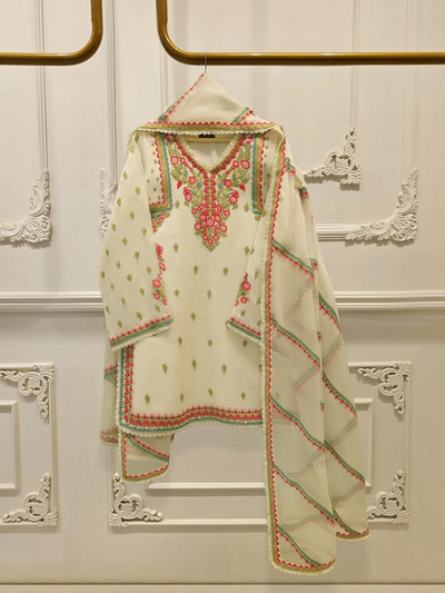 3 Piece - Pure Embroidered Cotton Net Suit