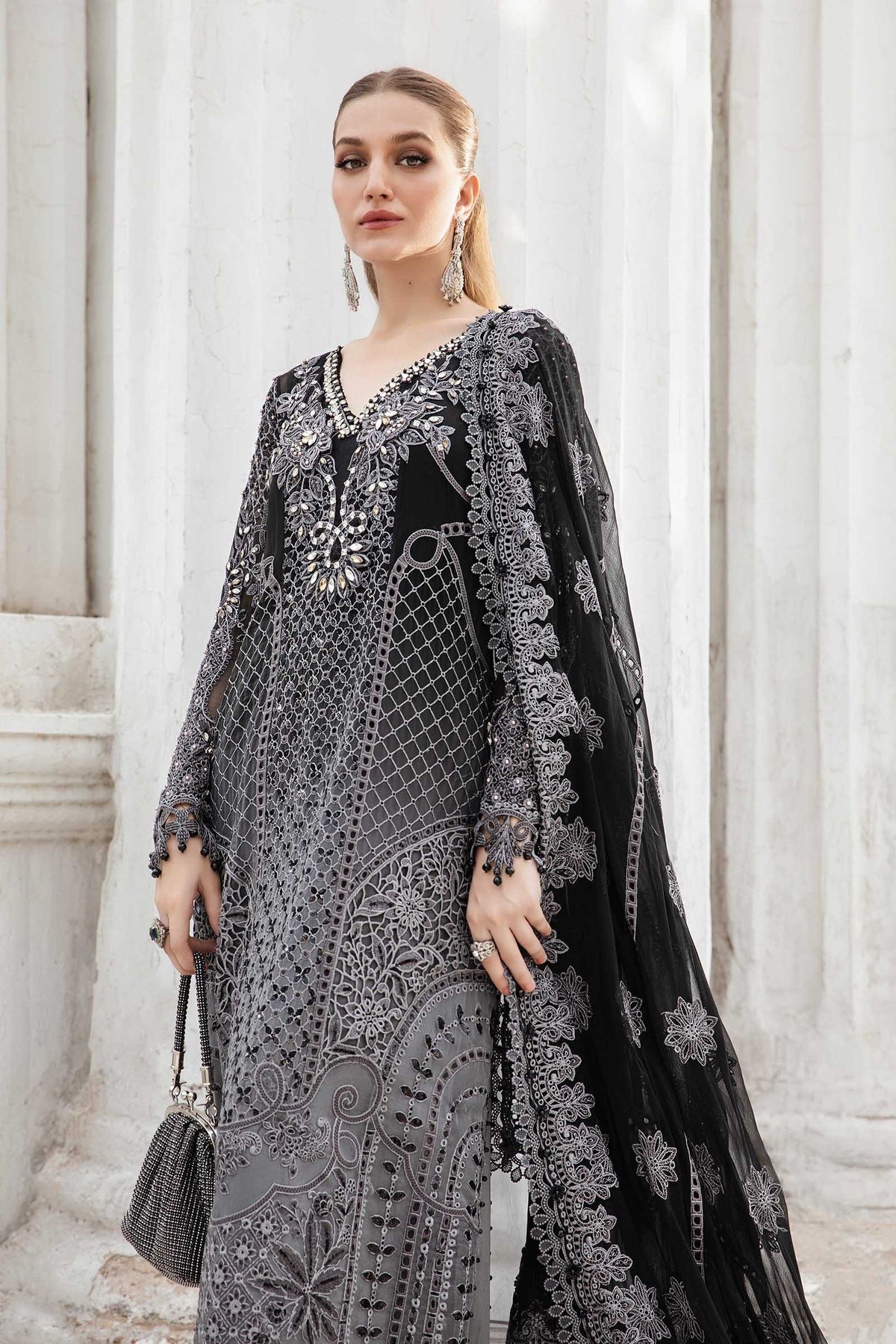 Maria.B Unstitched Embroidered Chiffon Suit | MPC-24-101