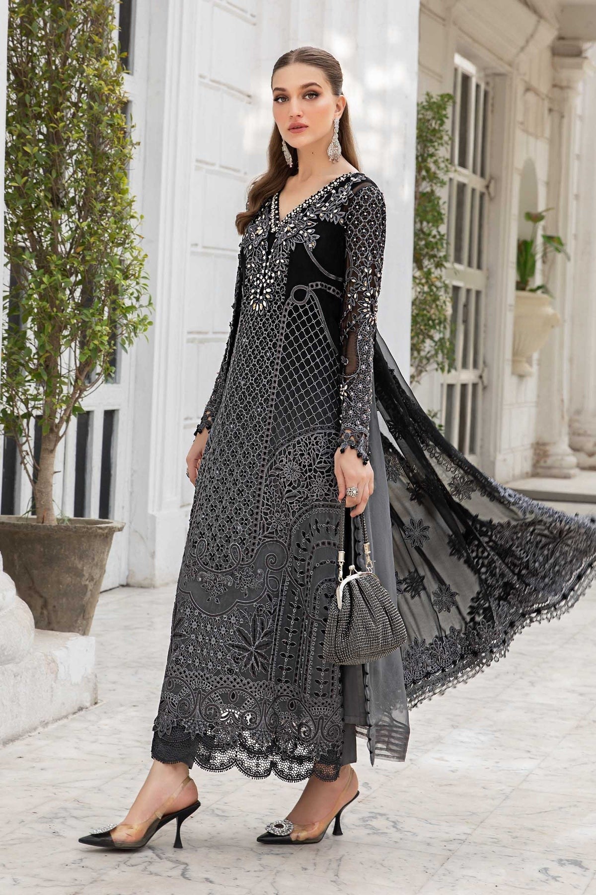 Maria.B Unstitched Embroidered Chiffon Suit | MPC-24-101