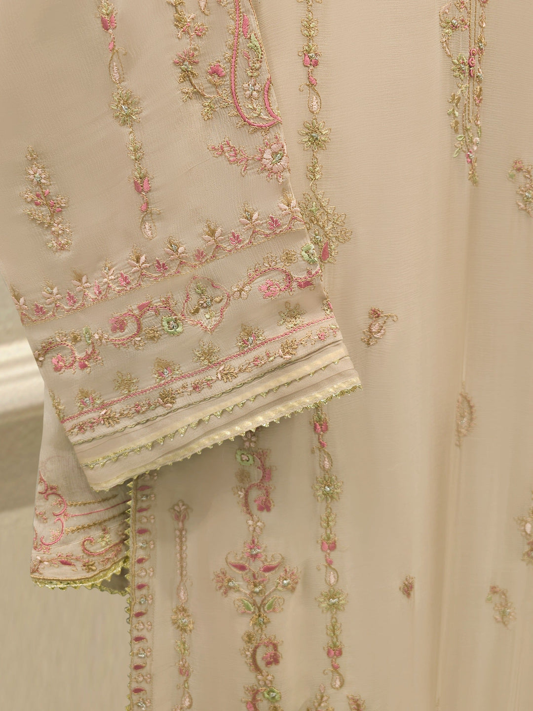 3 Piece - Pure Chiffon Embroidered Suit