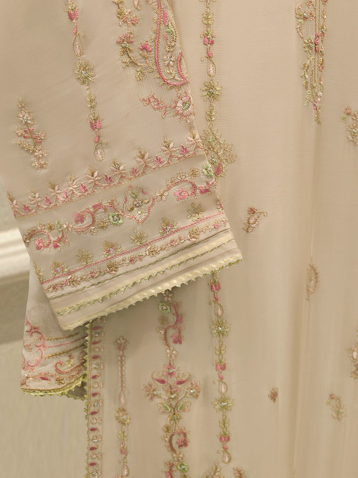 3 Piece - Pure Chiffon Embroidered Suit