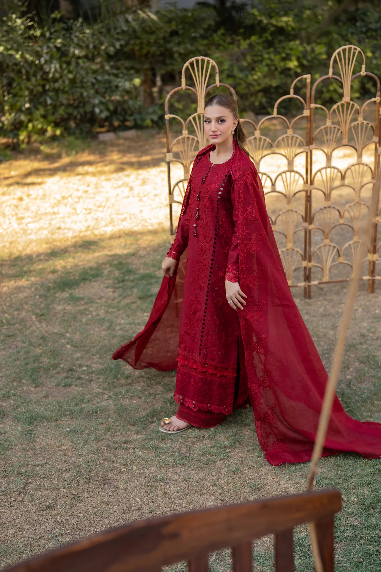 Embroidered Cotton Net 3-Piece Suit