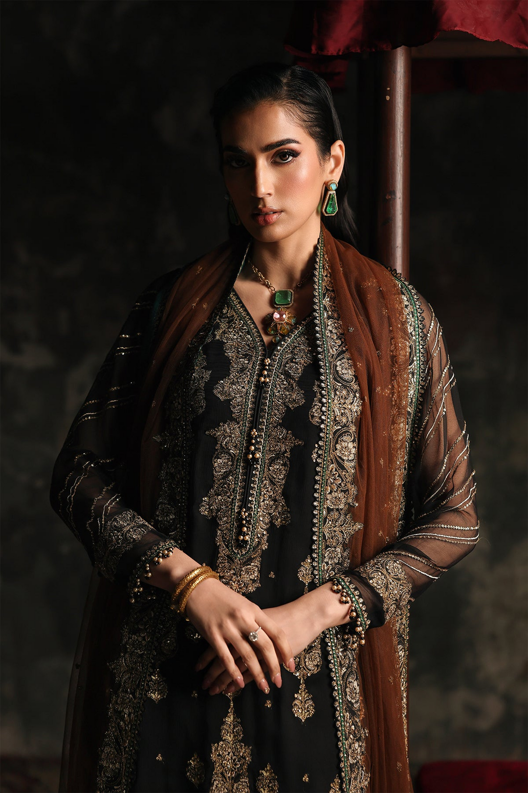 3 Pc Embroidered Dyed Chiffon