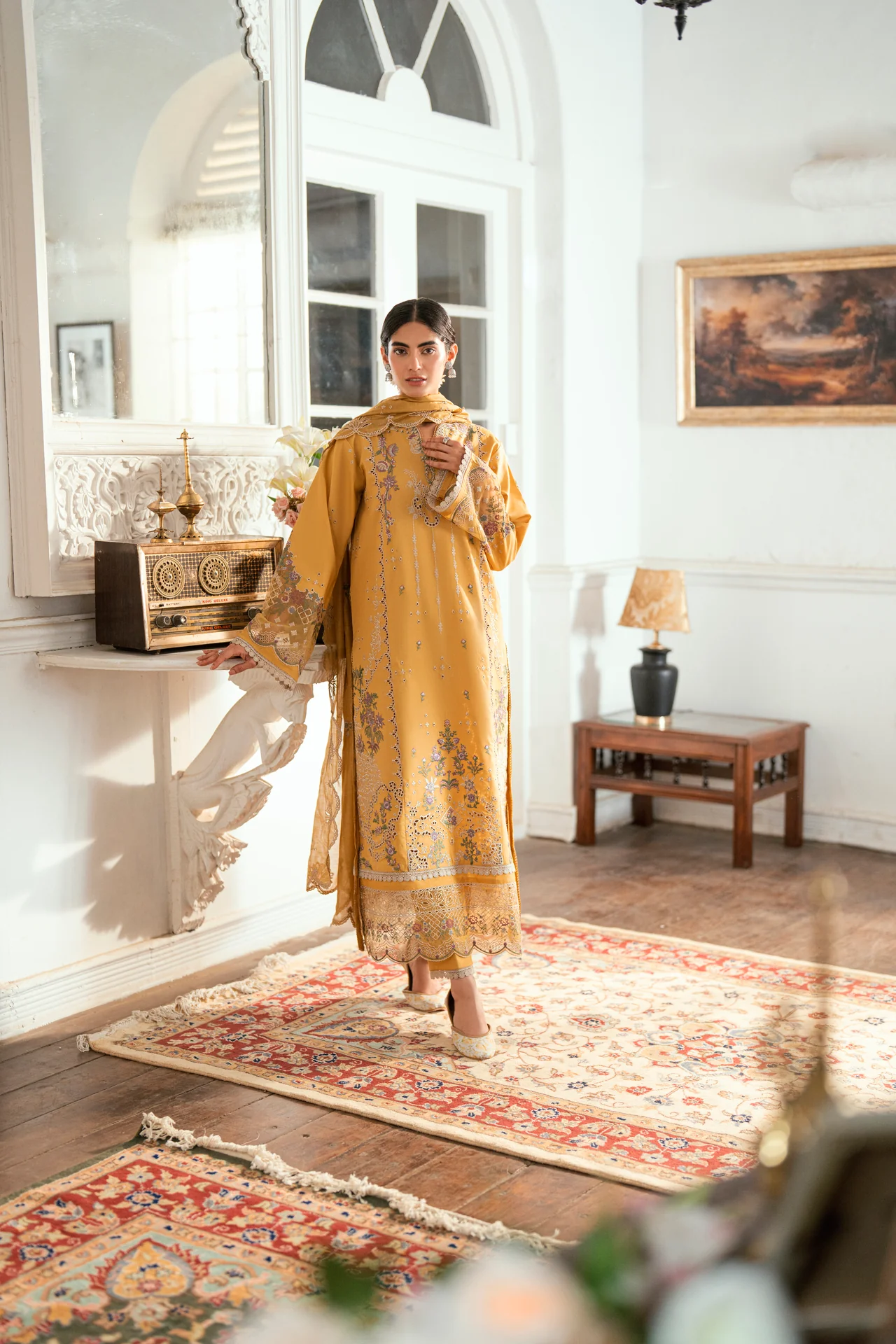 Embroidered Cotton Net 3-Piece Suit