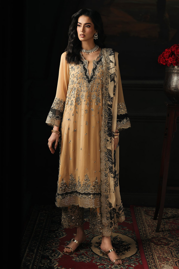 3 Pc Embroidered Dyed Chiffon