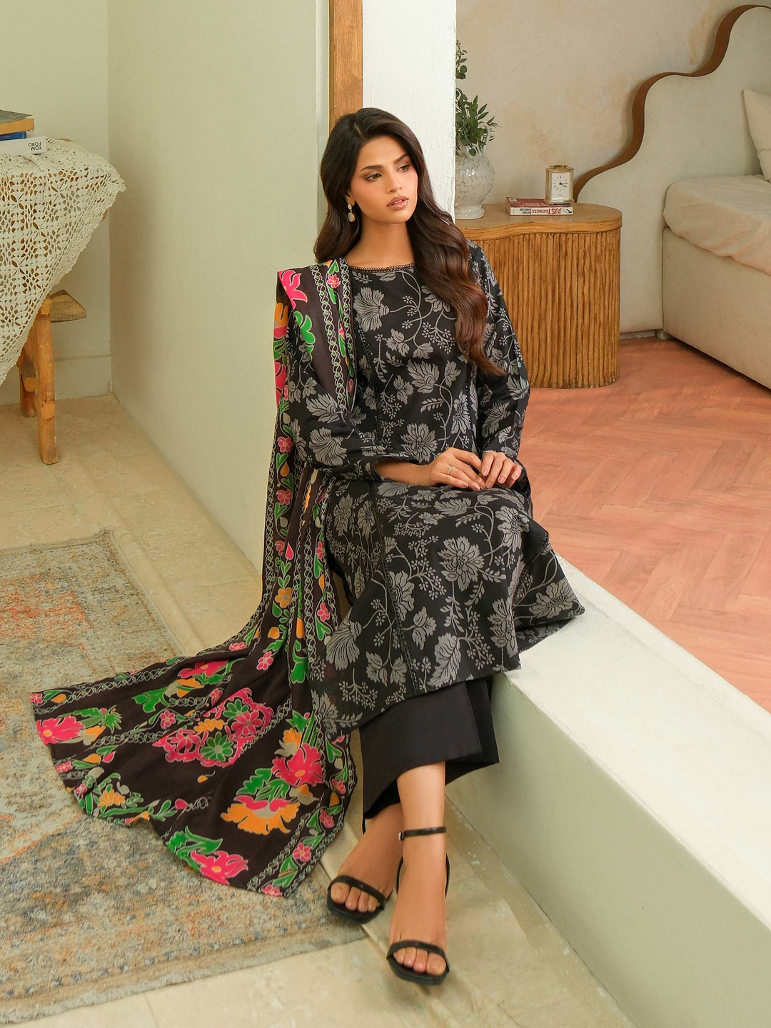 2 Piece Textured Cotton  Suit-Printed (Unstitched)