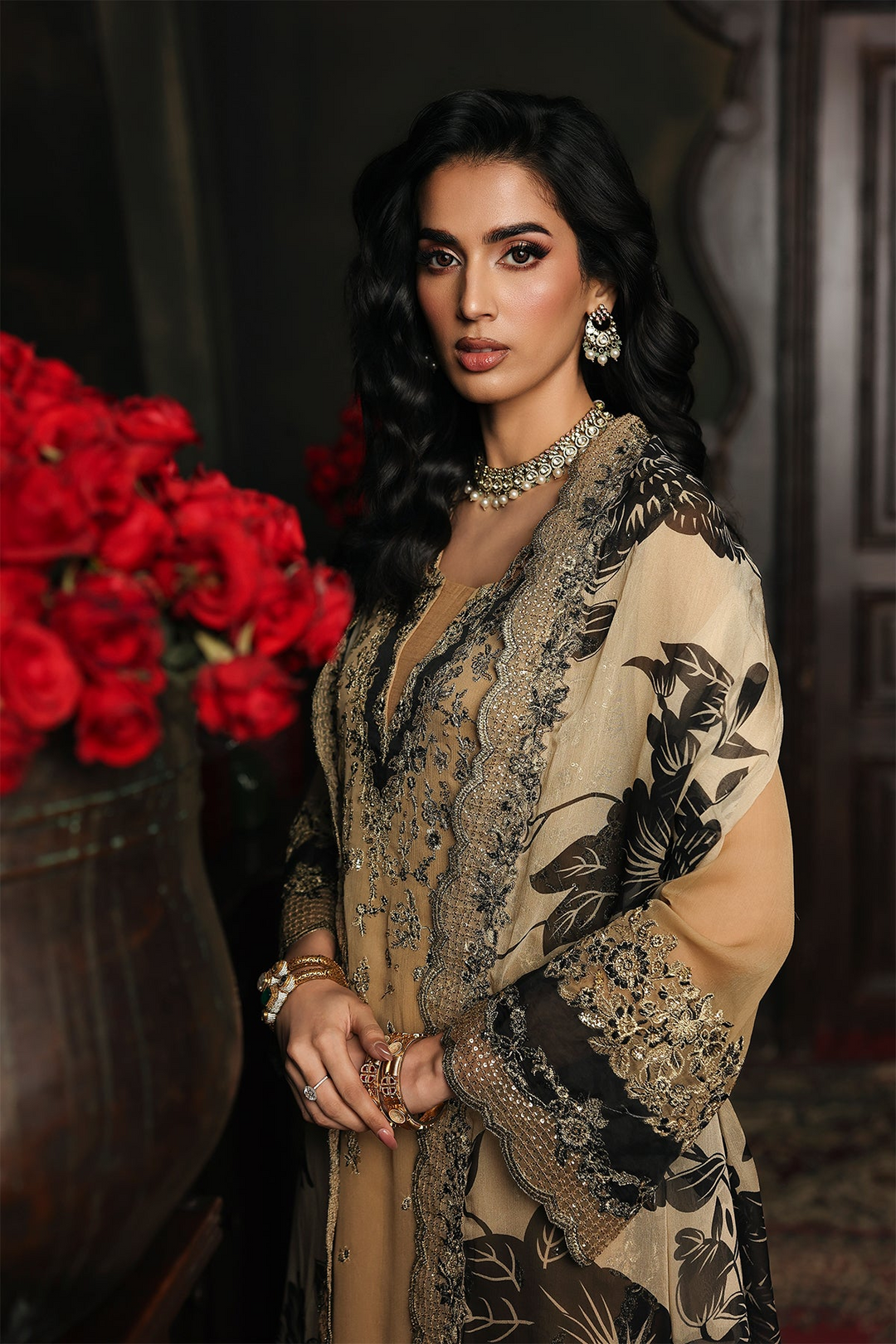 3 Pc Embroidered Dyed Chiffon