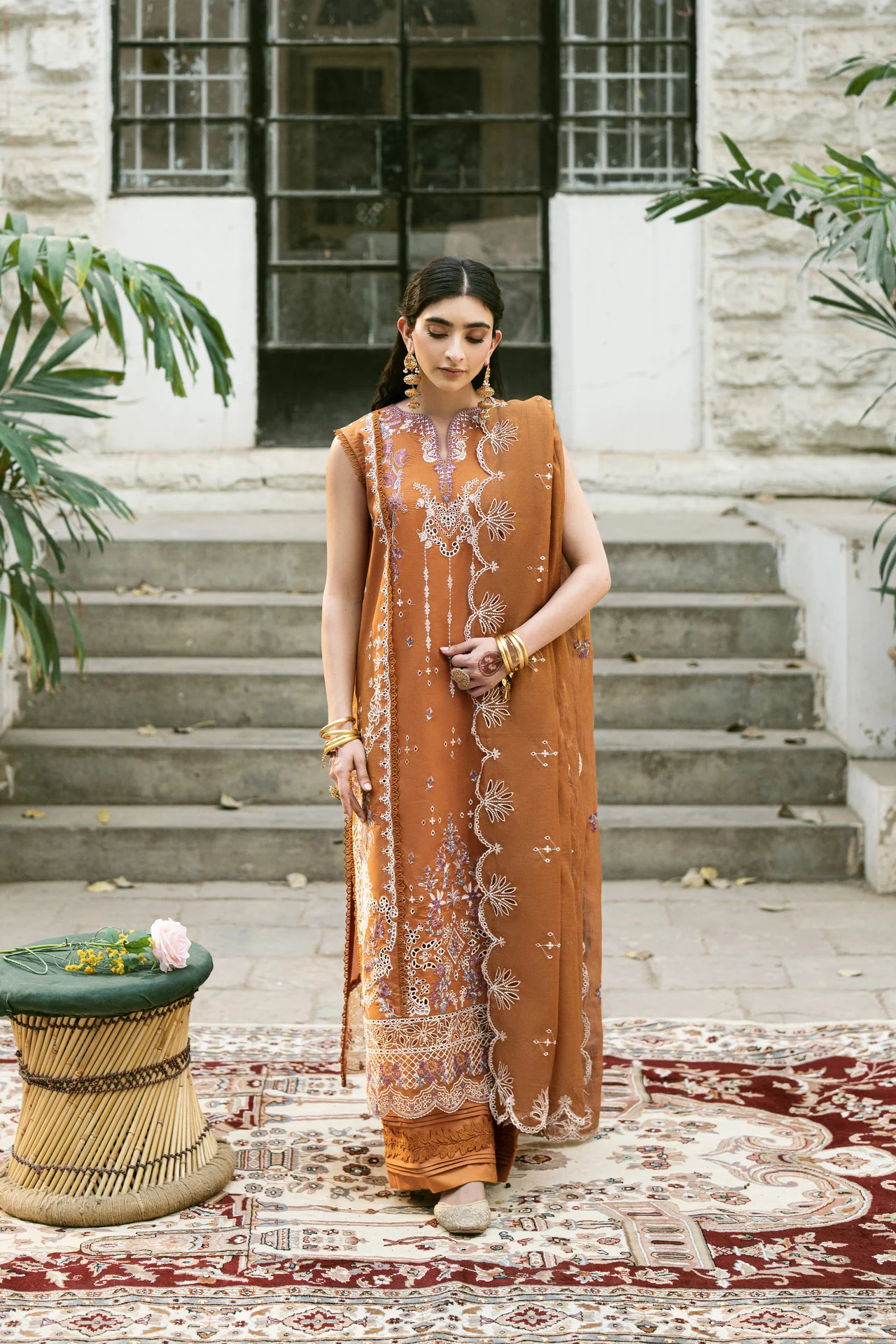 Embroidered Cotton Net 3-Piece Suit