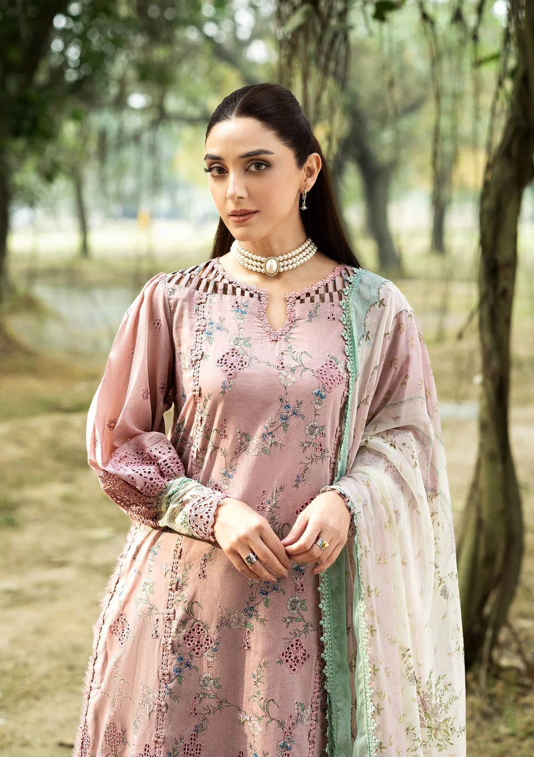CHIKANKARI PRINTS WITH CHIFFON DUPATTA