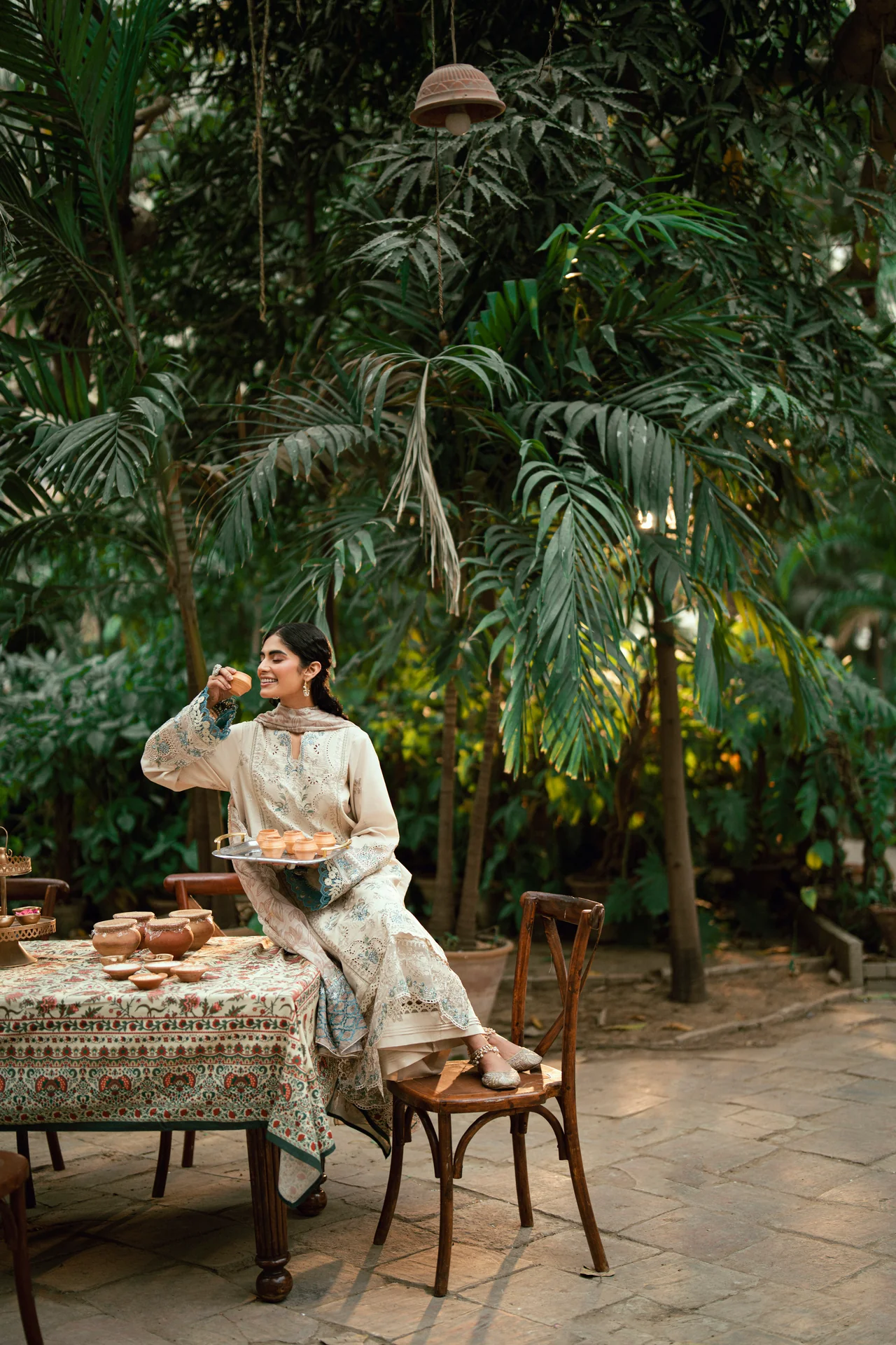 Embroidered Cotton Net 3-Piece Suit