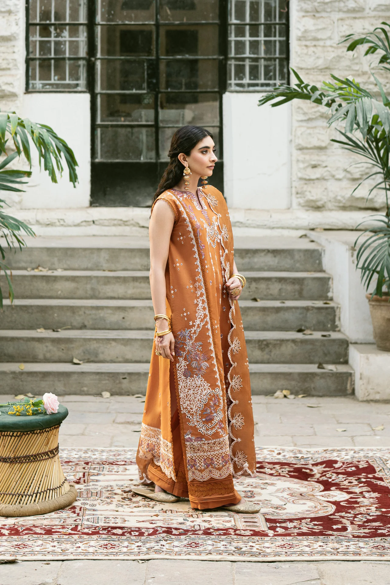Embroidered Cotton Net 3-Piece Suit