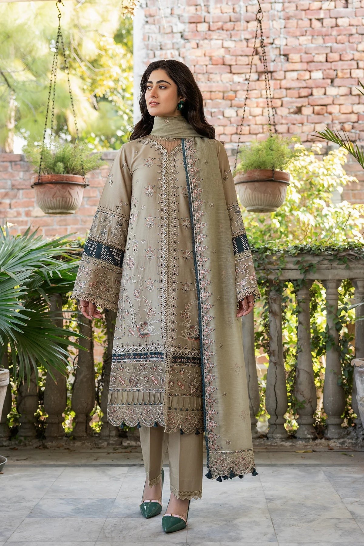 FARASHA EMBROIDERED LAWN-Whimsical Sage