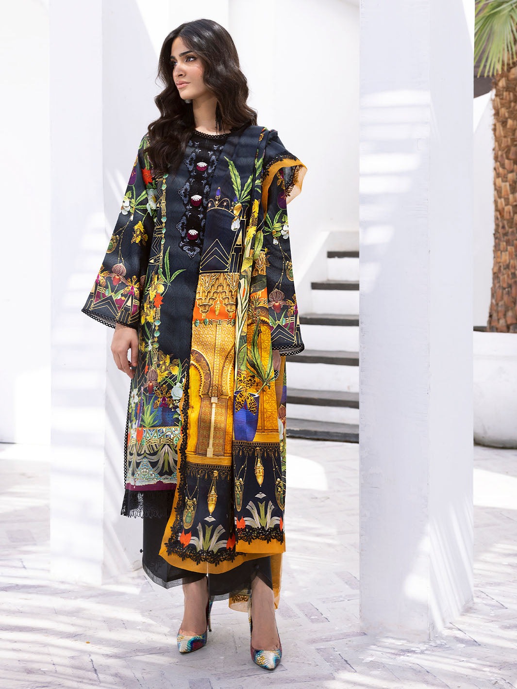 ROHEENAZ LEYA PRINTED LAWN-Palm Frond