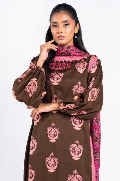 ALKARAM STUDIO PRINTED LAWN SUIT SS-51-24-BROWN